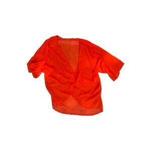 OS Sheer Vibrant Orange Kimono Shrug Cardigan Short Sleeve Lightweight Cover Up